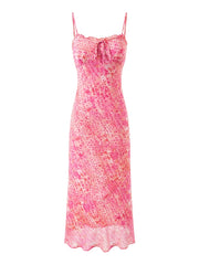 Pink Print Chiffon Long Dress