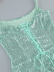 Spaghetti Strap Sequins Folds Long Dress