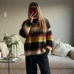 Striped O-neck Long Sleeve Knit Sweater