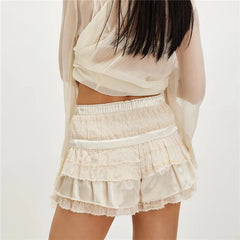 Layered Ribbon Decor Ruched Shorts