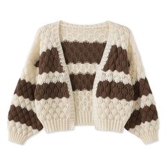 Color Block Long Sleeve Knit Short Cardigan