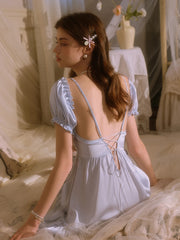 Satin Tie Up Short Sleeve Nightdress