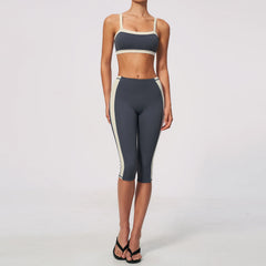 Two-Tone Contrast Seam Crop Top And Capri Leggings Set
