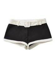 Two Tone O-Neck Long Sleeve Cardigan And Low Waist Shorts Set