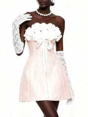 Rose Appliques Strapless Mini Dress