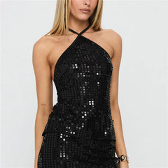 Sequin Tie Up Strap Open Back Top
