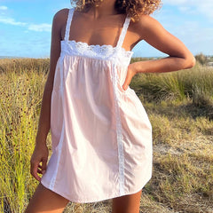 Lace Trim Patchwork Cami Mini Dress