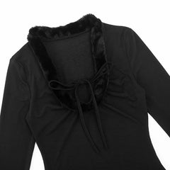 Fur Patchwork Long Sleeve Top