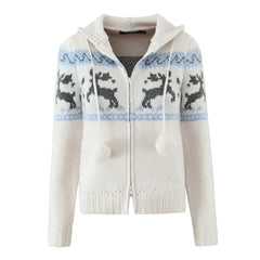 Double Zipper Hooded Knitted Cardigan And Mini Skirt