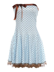 Polka Dot Print Bow Trim Strapless A-line Mini Dress