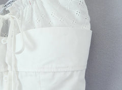 White Mesh Short Sleeve Tie Up Crop Top