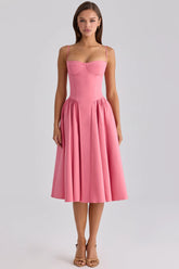 Pink Corset Spaghetti Strap Midi Dress