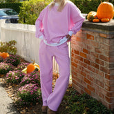 Striped Contrast Trim Long Sleeve Top and Pants Set