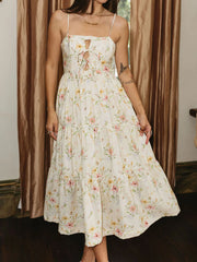 Spaghetti Strap Tie-up Floral Long Dress