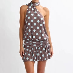 Backless Drape Halter Neck Open Back Mini Dress