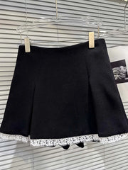 Black Lace Bow Quilted Short Blazer And Skirt Set