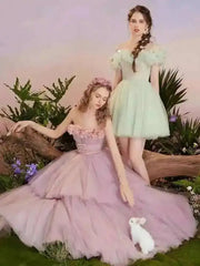 Pink 3D Flower Strapless Multi-Layer Tulle Maxi Dress