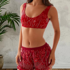 Beaded Printed Micro Short Top