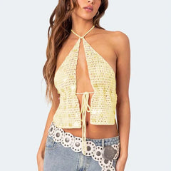 Sequin Knitted Tie Up Top - Backless Casual Tank