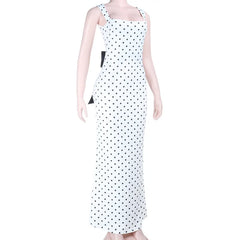 White Polka Dot Backless Bow Tie Maxi Dress