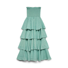 Smocked Ruffled Strapless Tiered Long Dress