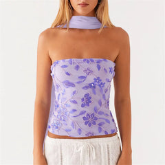 Sequin Tube Top with Scarf