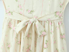 Floral Puff Sleeve Lace Trim Ruffle Hem Maxi Dress