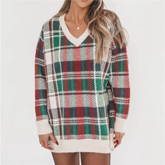 Plaid V Neck Sweater