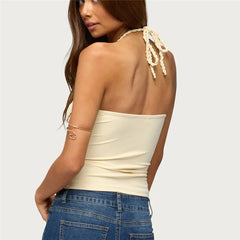Braided Rope Neck Sleeveless Keyhole Crop Top