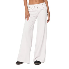 Studded Folded Low-Waist Boot Cut Pants