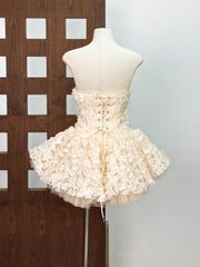 Strapless 3D Flower Appliques Frill Mini Dress
