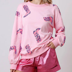 Sequin Boots Print Sweatshirt