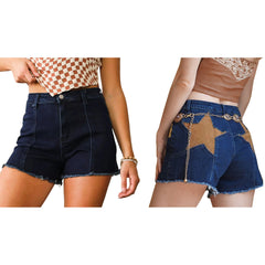 Star Pattern Back Denim Short