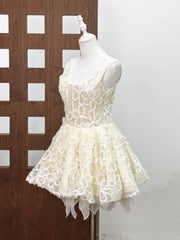 Flower Embroidery Jacquard Puffy A-line Mini Dress