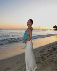 Blue Tie Dye Halter Deep Neck Top