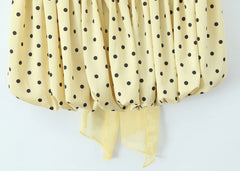 Yellow Polka Dot Tie Bow Halter Puff Hem Mini Dress