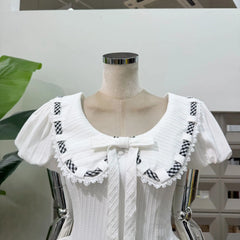 Peter Pan Collar Polka Dot Bow Flared Mini Dress