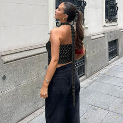 Polka Dot Print Mesh Tube Top with Scarf