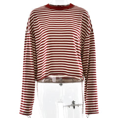 Contrast Striped O-Neck Long-Sleeve T-shirt