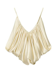 Satin Pleated Puff Hem Crop Top
