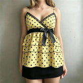 Polka Dot Layered Ruffle Babydoll Bow Cami Top