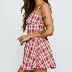Red Plaid Print Bodice Tank Mini Dress