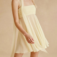 Spaghetti Strap Mesh Mini A-line Dress with Scarf