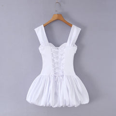 Satin Off-Shoulder Corset Bubble Hem Mini Dress