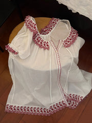White Embroidered Collar Mini Night Gown