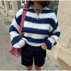 Striped Crew Neck Knit Sweater