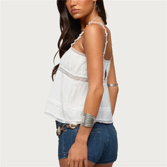 White Lace Trim Square Neck Tank Top