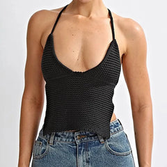 Knitted Backless Halterneck Crop Top