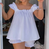 Peplum Babydoll Ruffle Trim Tank Top And Shorts Pj Sets