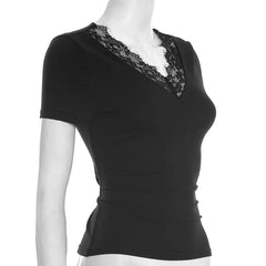 Short Sleeve Lace Trim T-shirt
